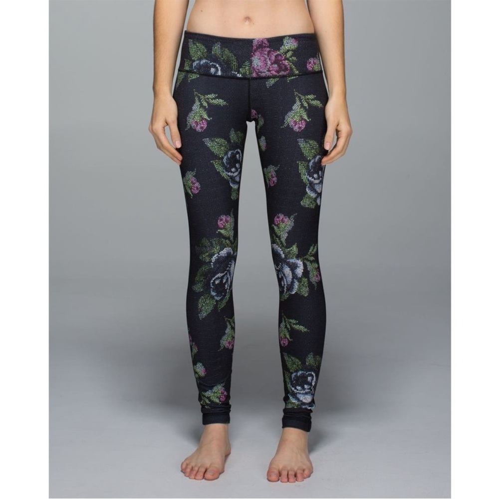 LULULEMON 35.5”Wunder Under Pant Full-On Luon Garden Party Smooth Silver Black 4